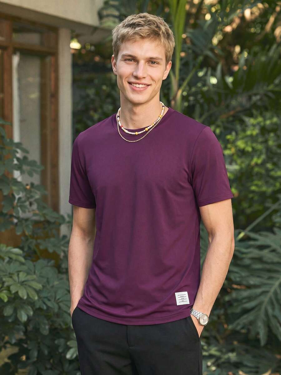 Whitmere Men's Shirt, Urban Casual Solid Color, Relaxed Fit, Spring Summer - Purple - View 1
