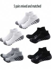 1/3/5 Pairs Men's Sports Socks, Basketball Socks, Soccer Socks, Invisible Socks, White Socks, Ankle Socks, Black Socks, Low-Cut Socks, Ankle Socks, Double-Layer Anti-Slip Design, Moisture-Wicking, Soft And Breathable, Suitable For Business Casual, Outdoor Sports, College Style, All-Season Daily Wear, Suitable For Gym, Autumn Invisible Socks And Ankle Socks - Multicolor - View 8