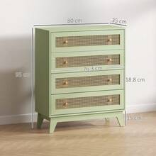 Chest Of Drawers 4-Drawer Storage Organiser Unit With Rattan Element For Bedroom Living Room Light Green - Green - View 4