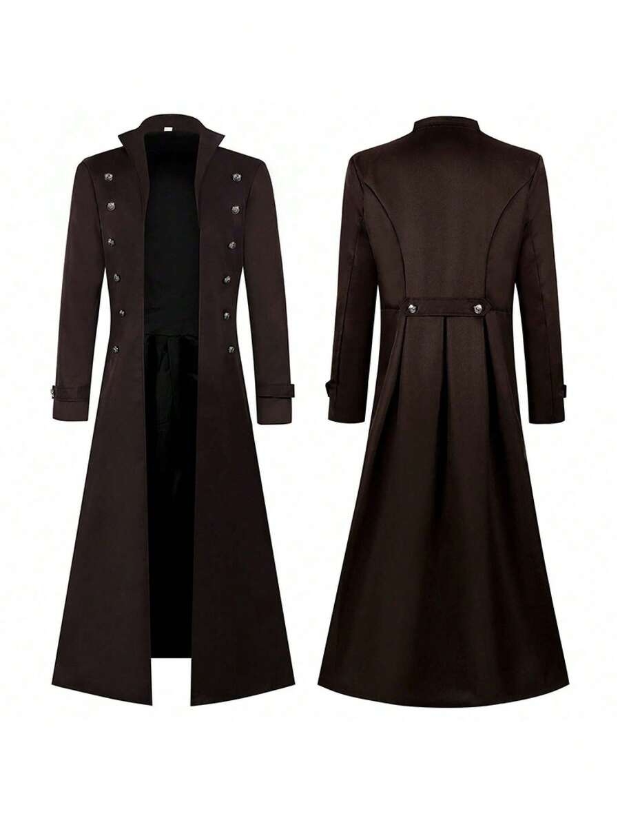 Medieval Steampunk Retro Gothic Coat Windbreaker Victorian Era Uniform Mid-Length - Brown - View 1