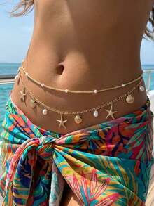 2pcs Bohemian Ocean Holiday Style Starfish & Bead Waist Chain/Body Chain Accessories, Minimalist Fashion, Versatile For Party, Vacation, Travel, Gift - Multicolor - View 2