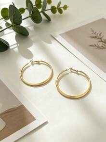 Khuyên tai vòng lớn, tối giản, mạ vàng, nhẹ, trang sức thời trang phù hợp để đeo hàng ngày và trong các dịp lễ. - Vàng - Xem 4