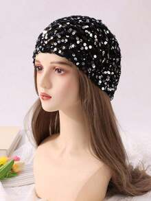 1pc Women's Fashion Hollow Crochet Sequin Beanie, Suitable For Everyday Wear - 連帽帽 - 查看 4