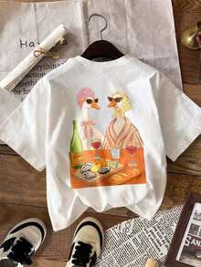 Camiseta de Mujer, Estilo Casual Urbano con Estampado Gráfico, Camiseta de Manga Corta, Bonita Blusa de Verano - Blanco 9 - Ver 4