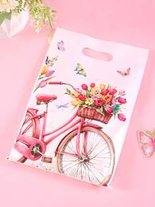 10/20/50pcs Spring Floral Bicycle Gift Bags, Pink Tulip & Butterfly Pattern Party Favor Bags With Handles, Suitable For Birthday, Wedding, Celebration, Spring/Summer Theme Party, Gift Packaging, Small Business Packaging, Retail Shopping Bags - Tulip Bicycle - View 9