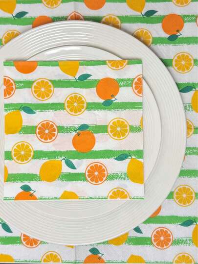 Popular Choice-20/40pcs Fresh Style Lemon And Tangerine Fruit Printed Party Paper Napkins,13inch,2-Ply,Well Print,Suitable For Summer Outdoor Party Deco,Wedding&Birthday,Fruit Themed Table Party Supplies