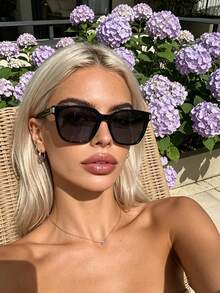 1 pieza Espejo minimalista negro con marco cuadrado, gafas de moda versátiles para ir y venir y salir, accesorio de alta calidad que favorece la forma del rostro - Negro - Ver 1