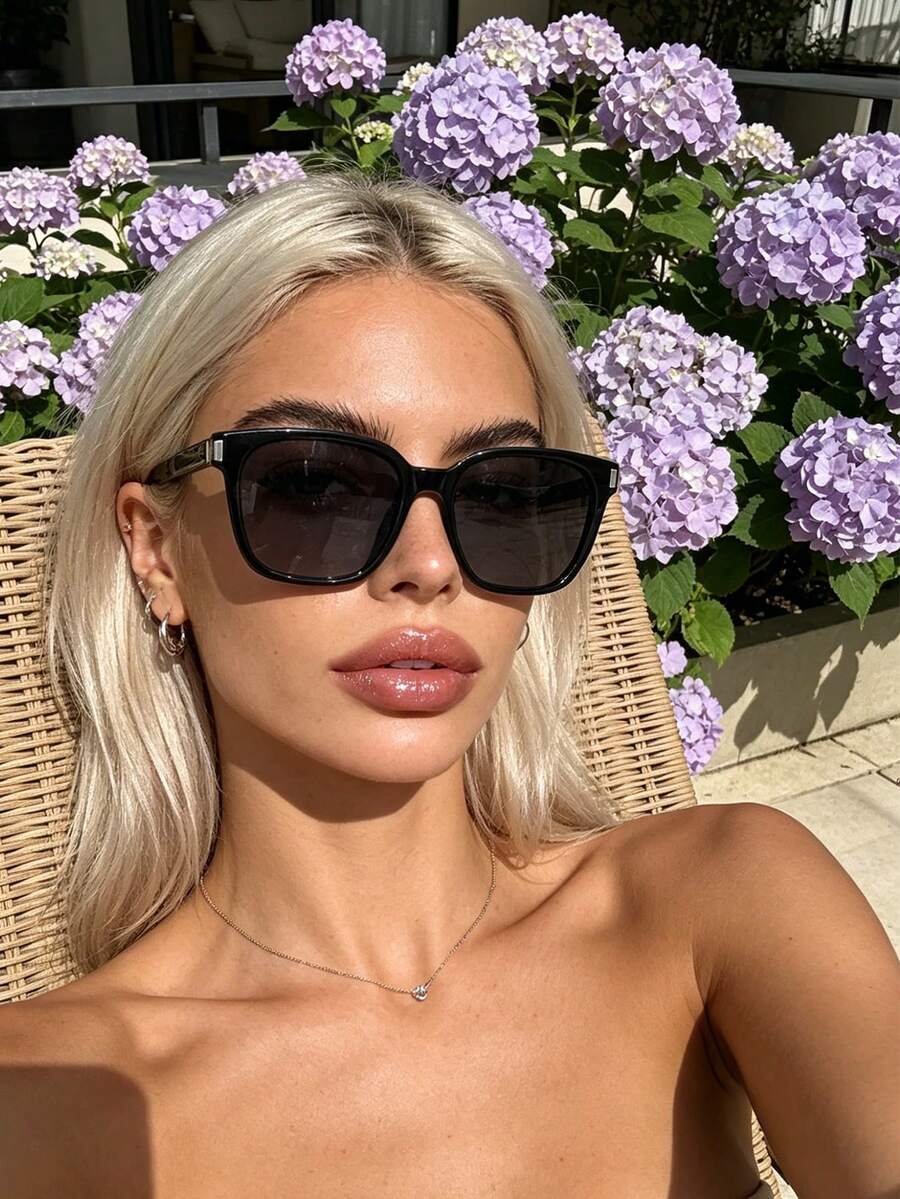 1 pieza Espejo minimalista negro con marco cuadrado, gafas de moda versátiles para ir y venir y salir, accesorio de alta calidad que favorece la forma del rostro - Negro - Ver 1