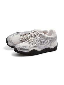 CAMEL CROWN Utomhus Dam Vår Casual Klackhöjande Sneakers Sportskor - Silver Svart - Visa 4