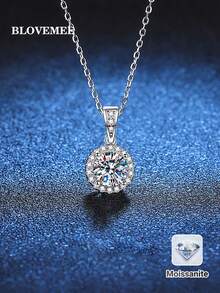 BLOVEMEE 1pc Luxury 925 Sterling Silver 1 Carat 6.5mm Moissanite Pendant Necklace, Suitable For Women's Daily Wear, Party, Holiday, Valentine's Day, Mother's Day, Birthday, New Year Gift - Silver - View 5