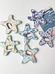 1 pieza Abridor de botellas con imán de nevera de uso dual con diseño de estrella de mar y pez, adecuado para decoración del hogar, uso diario, viajes a la playa, regalo de vacaciones - Café integral - Ver 5