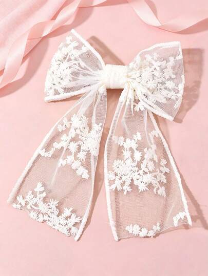 1 pieza Clip de pelo con lazo de encaje blanco estilo francés vintage para niña, adecuado para uso diario, playa, fiesta, vacaciones y ocasiones de boda