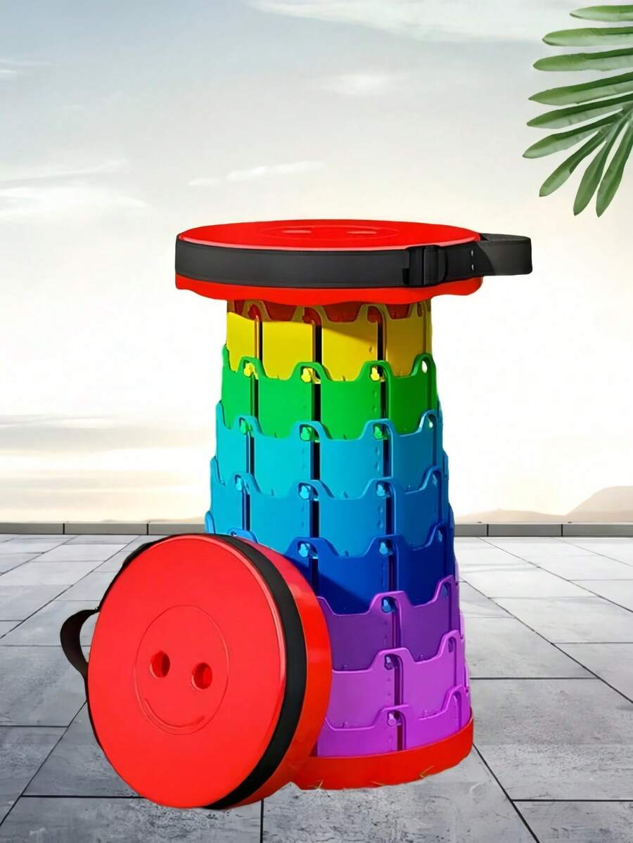 Silla/taburete plegable para exteriores, ligero y portátil, altura ajustable en 8 niveles, adecuado para pesca, camping y barbacoa, diseño de color degradado en negro/azul/morado/naranja, carga máxima 100kg - Silla plegable - Ver 1