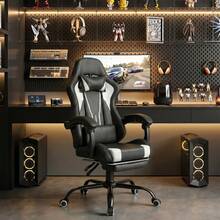 DEVOKO RGB LED Gaming Chair, Ergonomic Office Chair With Footrest, Remote Control, Height-Adjustable PC Gaming Chair, PU Leather, 150kg Load Capacity - White - View 7