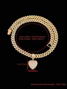 1 mặt dây chuyền hình trái tim đính đá Cubic Zirconia & dây chuyền kiểu Cuban 9mm, dây chuyền mặt hình trái tim phong cách Hip Hop dành cho nữ, dây chuyền mặt hình trái tim retro thời trang, phù hợp để đeo hàng ngày hoặc dự tiệc, quà tặng ngày Valentine. - Vàng - Xem 14