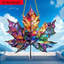 2D Flat Bright Color Maple Leaf Acrylic Light Catcher, Bohemian Style Stained Glass Effect, Suitable For Garden, Patio, Home Decor, All Seasons - Multicolor - View 1