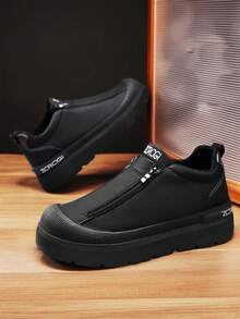 Men's Casual Sports Shoes, Outdoor Leather Shoes, Fashionable Zipper Low-Top Ankle Boots, Leather Boots, Casual Loafers, Non-Slip Sneakers, Fashion Thick-Soled Elevator Shoes, Retro Style Double Zipper Personalized Distressed Color Leather Shoes, Leather Low-Top Boots - Black - View 11