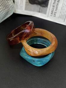 3pcs Vintage Boho Thick Multi-Layer Asymmetric Semi-Transparent Asymmetrical Textured Brown Acrylic Bangle Set, Luxury High-End For Women, Couples, Party, Daily Wear - Multicolor - View 7