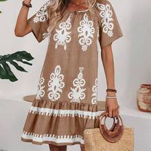 LUNE Women's Summer Vacation Allover Print Ruffle Hem Puff Sleeve Dress - Multicolor - Ver 5