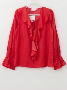 Blusa Elegante con Volantes en Cascada y Puños Elásticos. - Rojo C8093 - Ver 9