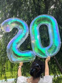 1个40英寸彩色透明数字气球（0-9），氦气充气，透明蝴蝶结铝箔气球，适用于生日派对、婚礼装饰、周年纪念用品 - 水晶色 - 查看 6