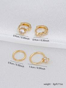 4pcs Cubic Zirconia Inlaid Minimalist Earring Set, Suitable For Women's Daily, Date, Music Festival, Party, Layering Matching - Yellow Gold - View 2
