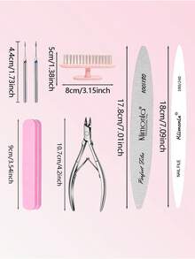7件套美甲工具套装：砂纸锉、抛光块、角质钳、清洁刷，专业粉色美甲护理套装，美甲用品，美甲师专用美甲用品 - 彩色 - 查看 8