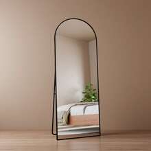 Caluself Curved Full-Length Mirror, 162 X 53 Cm, Floor Mirror, For Wall Mounting, Wall-Mounted, Freestanding, With Metal Frame, Suitable For Dressing Rooms, Black - 1PC - View 3
