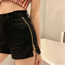 High-Waisted Zipper Design Denim Shorts In White. Unique, Street Style, Casual, Cargo, School, Half-Pants, Denim Shorts, Black Trousers, Women's Shorts, Women's Loungewear, Women's Shorts, Women's Pants, Skirts, Y2K Denim Pants, Women's Spring Clothes, Denim Trousers, Summer Clothes, Women's Shorts, Half-Pants. - Black - View 9