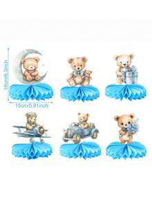 6 piezas Decoraciones de ducha con oso azul – Centros de mesa con temática de osito de peluche en forma de panal; Decoración de fiesta de papel neutra de género adecuada para revelaciones de género, baby showers y fiestas de cumpleaños Decoraciones para fiestas de cumpleaños - Múltiples estilos - Ver 5