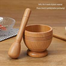 2pcs Mortar And Pestle Set, Garlic Pepper Press Grinder Crusher Mix, Garlic Pepper Spice Pounder Mortar And Pestle Press Fruit Crusher Stamp For Kitchen Tool Set - Brown - View 6