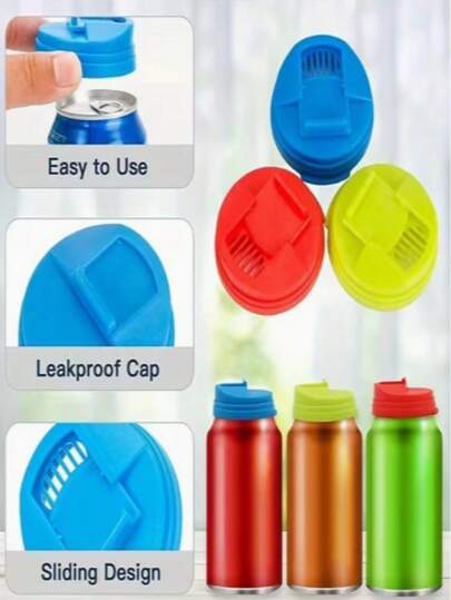 3pcs Reusable Can Lids, Anti-Splash Soda Can Covers, Airtight Sealing Lids For Standard Pull Tab Cans/Soda/Beer, Suitable For Home Kitchen Outdoor Picnic Camping Spill-Proof Can Sealer
