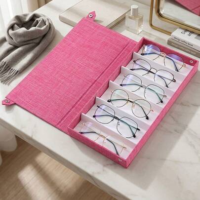 Caja de almacenamiento de gafas de moda de 6 rejillas, organizador de gafas plegable de tela Oxford, estante portátil y elegante para exhibir gafas para uso en viajes y en el hogar