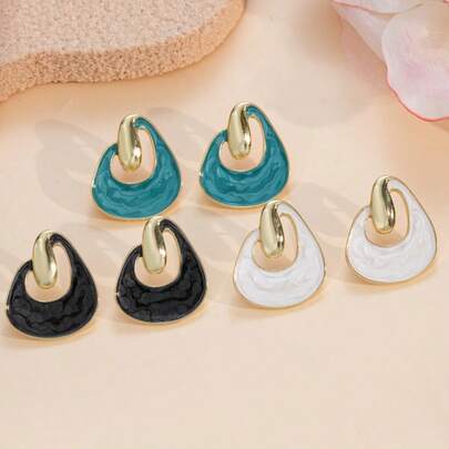 1 Pair Of Light Luxury Metal Feng Shui Droplet Shaped Enamel Earrings, Multi-Color Optional Temperament Earrings, Simple And Atmospheric Workplace Commuting Earrings