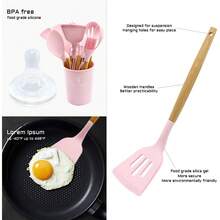 3/12 Pcs Premium Silicone Kitchen Utensil Set: Thickened Silicone Spatula, Spoon, Ladle, And Turner, Heat-Resistant Non-Stick With Wooden Handle, For Global Kitchens, Cooking And Baking Utensils Optional - Multicolor - View 9