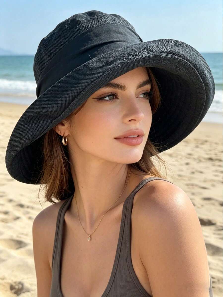 1 pezzo Cappello da sole a tesa larga pieghevole per donna, cappello estivo leggero con protezione UV per attività all'aperto, pieghevole e portatile, adatto per uso quotidiano all'aperto, vacanze al mare - Multicolore - Visualizzare 1