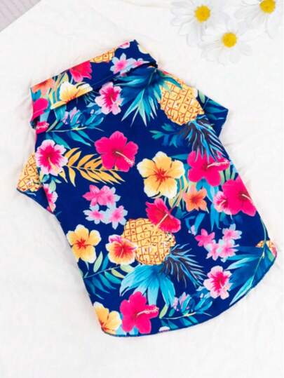 1 pieza Camisa con estampado tropical de hibisco para mascotas, adecuada para gatos y perros, se puede usar tanto en interiores como en exteriores
