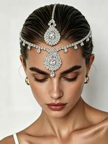 Bohemian Crystal Water Drop Rhinestone Women's Headpiece, Bridal Wedding Hair Accessory - Silver - View 2