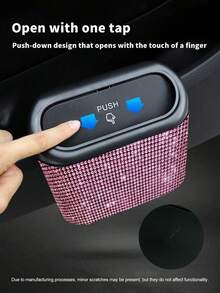 3pcs/2pcs/1pc Set A With Lid Rhinestone Car Trash Can, Leak-Proof Press-Type Trash Can & Car Door Clip, Leak-Proof Car Trash Can With 30 Included Trash Bags, Glossy Car Interior Storage Decorative Accessory - Style a - View 9