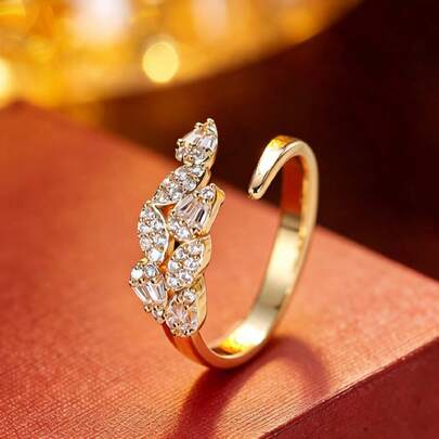 1pc Minimalist Adjustable Leaf Design Ring, Unique Creative High-End Daily Wear Office Style