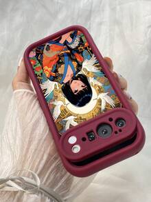 NR12 鶴を持ったアニメ少女,対応するPixel 10 9 8 Pro 9A 8A ケース、対応するiPhone17 16 15 14 13 12 11 Pro Max 7 8 16 15 14 Plus 16e 17e 17 Air ケース、フルカメラ保護ソフト TPU ケース、キャンディカラーエンジェルアイラダーマットシリコン肌に優しいタッチフォンケースカバー（女性＆女の子向け） - バーガンディ - チェックする 3