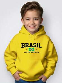 Children's Kangaroo Hoodie Sweatshirt, Winter Style, Brazil, South America, Soccer, World Cup, Boy/Girl - Màu vàng - Xem 1
