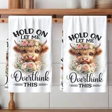 2pcs Highland Cow Pattern & Text Print Towel Set - Decorative Towels, Super Absorbent Microfiber, Machine Washable, Suitable For Holiday Decor, Cooking, Baking, Housewarming Gifts And Cleaning, Fit For Kitchen, Bathroom, Toilet - Multicolor - View 6