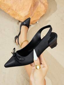 Women's Summer New Low Heel Elegant Slip-On Retro Casual Beach Mules, Multi-Color Outdoor, Work, Office, Versatile Pointed Toe Mid Heel Shoes - Black - View 7