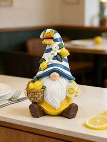 Lemon Decor Spring Gnome, Mediterranean Decor Resin Sculpture, Lemon Party Home Kitchen Office Tiered Tray Decor, Summer Gnome Gift - A - View 3