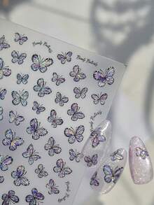 1片5D果冻激光法式蝴蝶美甲贴纸，精致梦幻奢华蝴蝶美甲贴纸装饰配件 - 彩色 - 查看 1