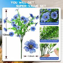 5件套 - 人造花卉植物，户外春夏装饰，仿真丝彩色雏菊和桉树，抗紫外线，户外家居露台花园入口装饰（蓝色） - 藍色 - 查看 3
