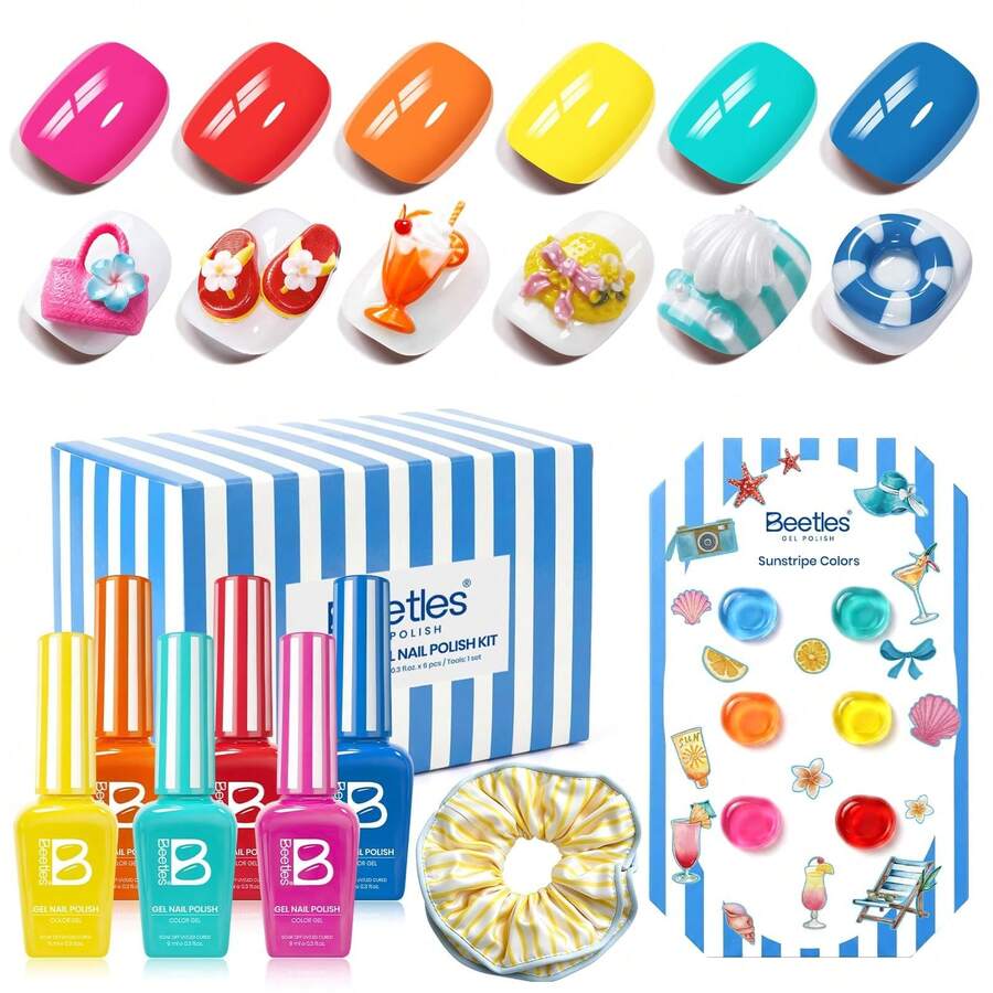Beetles 6Colors Neon Gel Nail Polish Set, Summer Voyage Sunstripe Collection, Bright Neon Shades Soak Off UV LED Gel, Long-Lasting Salon & DIY Manicure For Holiday - Sơn móng tay gel mùa hè 6 màu - Xem 1
