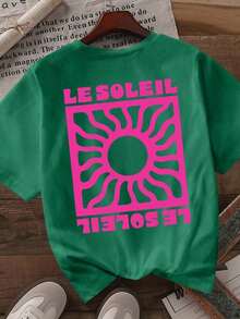 Camiseta de manga corta con cuello redondo para mujer, estampado de leopardo con diseño gráfico de sol en inglés, adecuada para primavera y verano, opción premium para vacaciones y viajes, tela cómoda y transpirable, diseño exquisito y a la moda. - Verde 2 - Ver 4