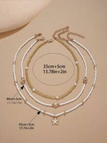 Bộ 3 vòng cổ choker thời trang nữ, vòng cổ choker đính hạt hình vỏ sò và sao biển cho kỳ nghỉ hè ở bãi biển, vòng cổ nhiều lớp đính ngọc trai giả màu vàng theo phong cách tối giản nữ tính, chất liệu hạt thủy tinh, quà tặng kỳ nghỉ hè ở bãi biển cho bạn gái, vòng cổ hạt cườm mùa hè - Nhiều màu - Xem 4